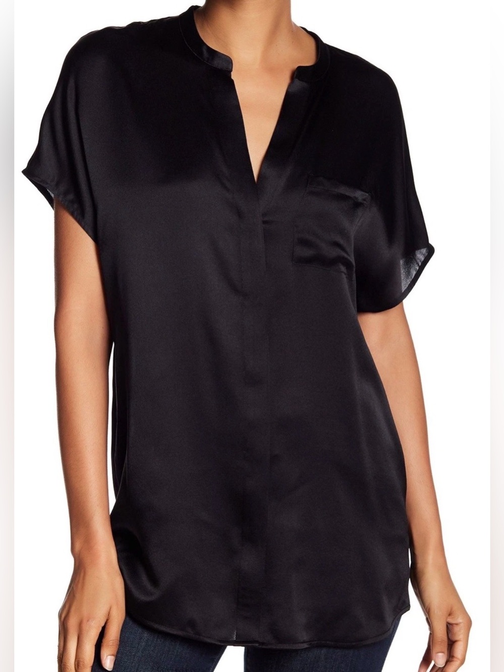 Vince Short-Sleeve Pocket 100% Silk Blouse